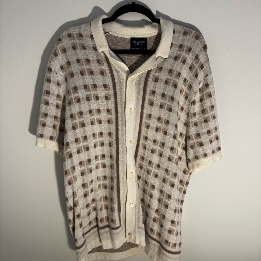 Abercrombie & Fitch Cream and Brown Knit Polo